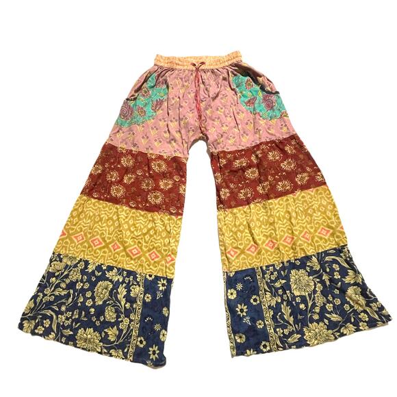 Rare Hippie Boho Festival Pants Women's S Cotton Super Wide Leg Drawstring EUC - Picture 2 of 9